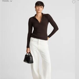 Madewell Sparkle Long Sleeve Polo Top in Luxe Molasses